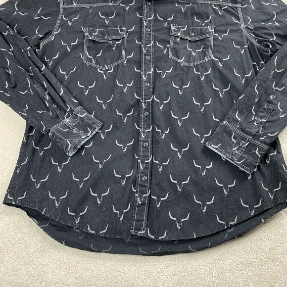 Rock & Roll Shirt Men XXL Steer All Over Print Western Pearl Snap Cowboy Rodeo - Picture 3 of 11